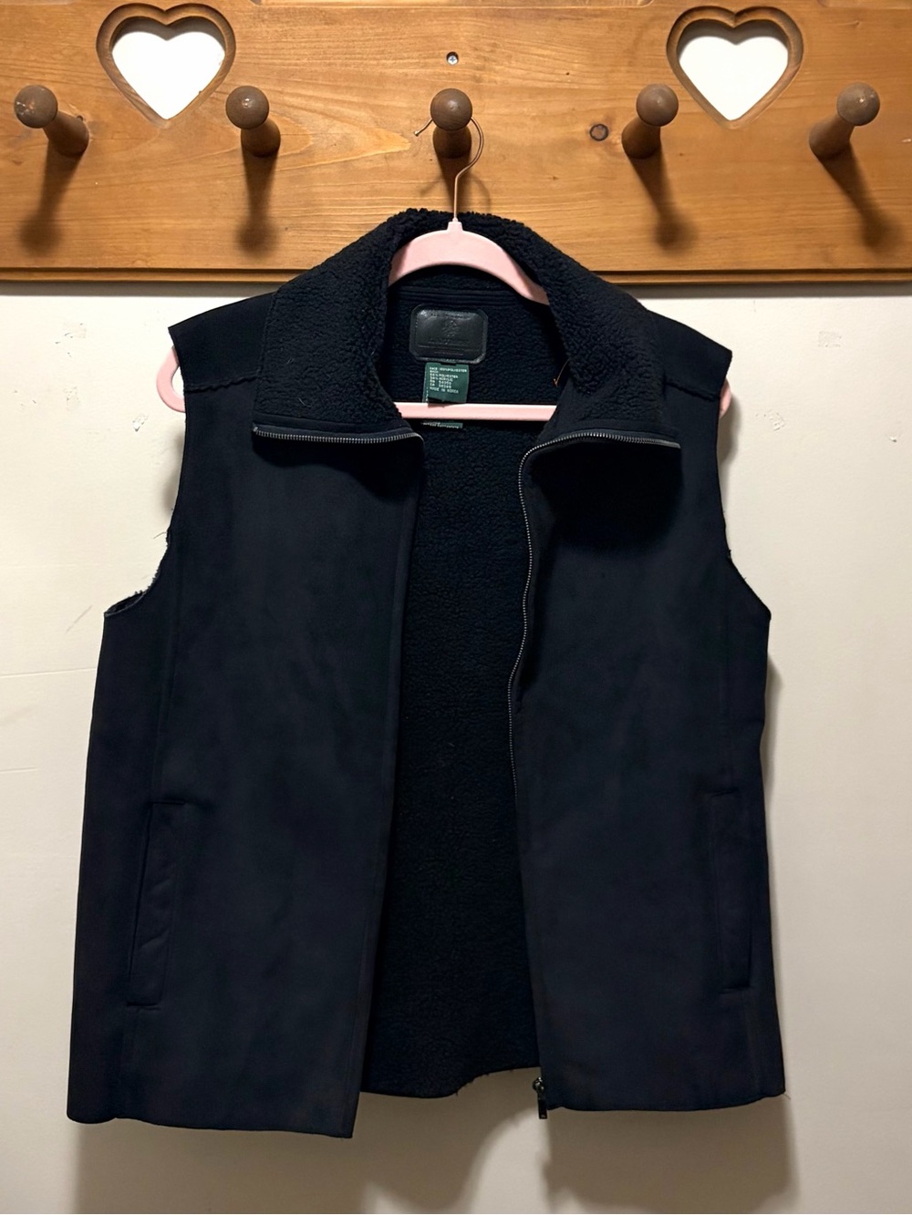 Lauren Ralph Lauren Black Faux Suede Shearling Vest Vintage Y2K